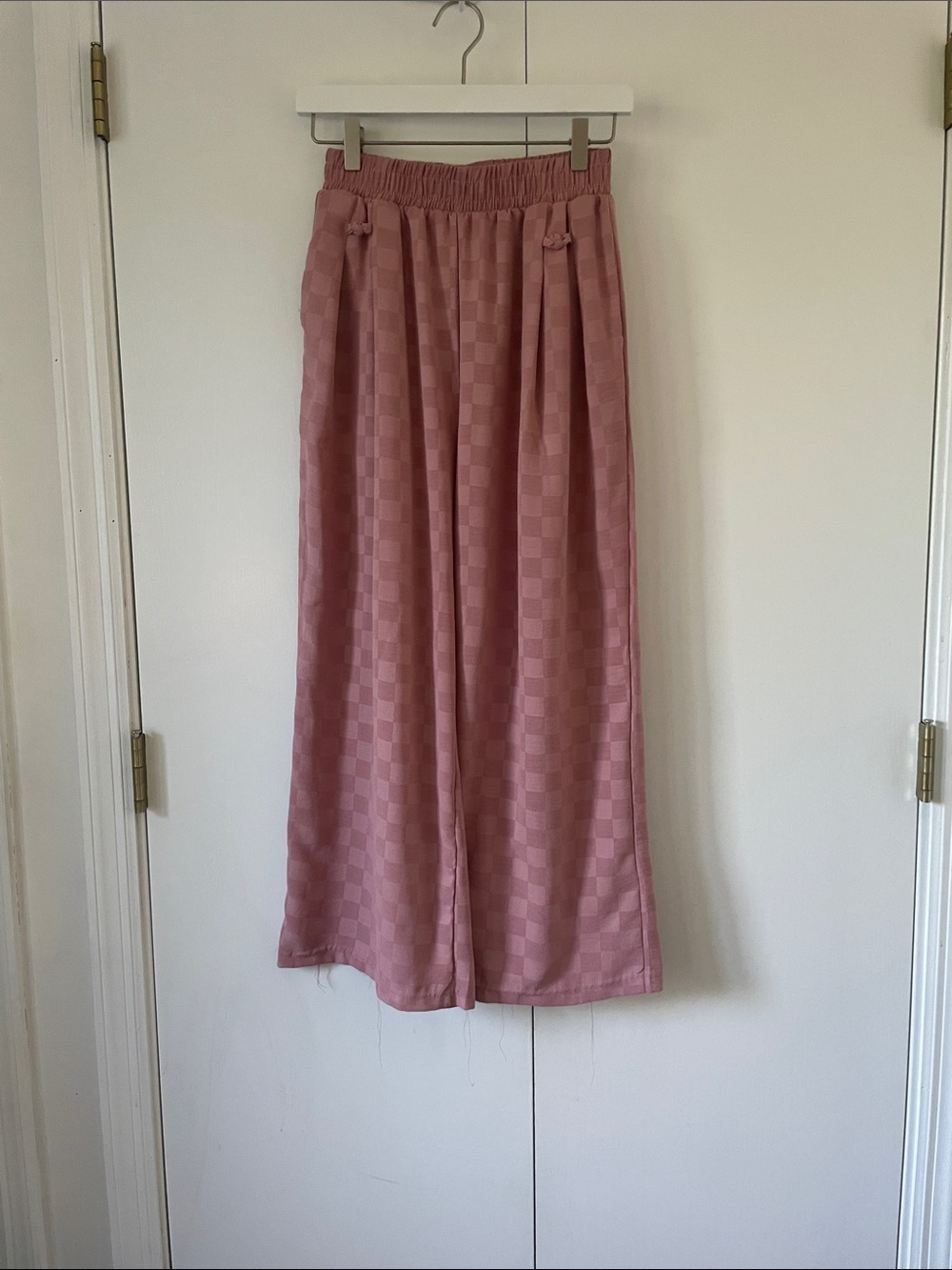 Women's Pink Wide-Leg Checkered Skirt